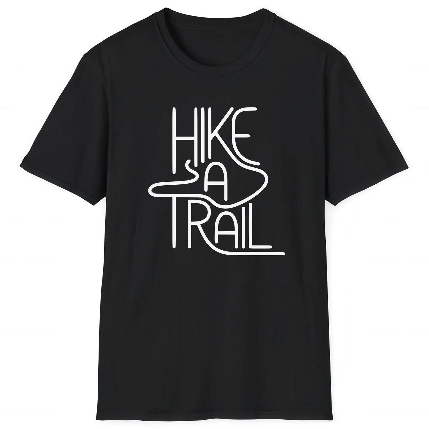 Black hiking T-shirt with minimalist text design Hike a Trail, bold outdoor style for trail lovers