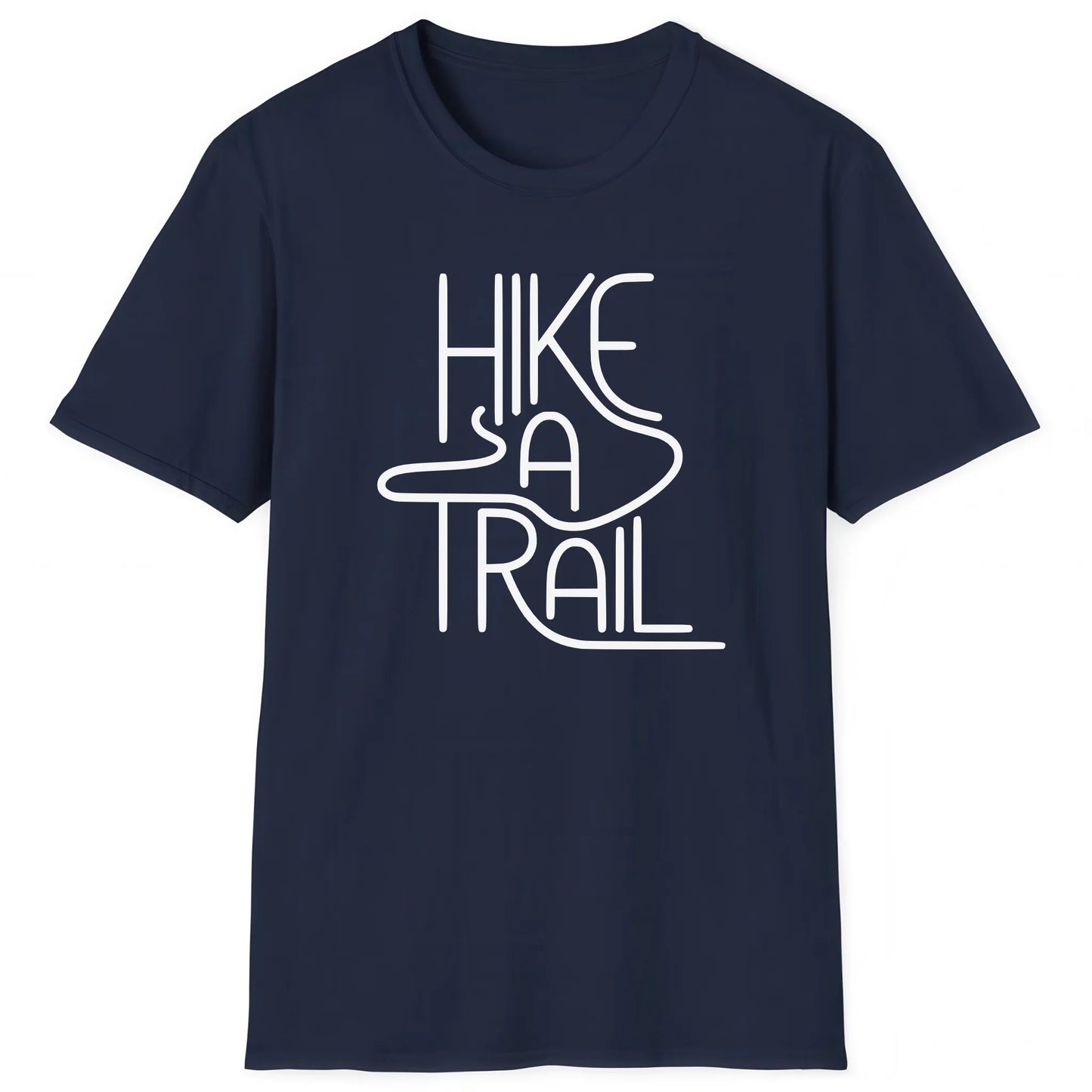Navy hiking T-shirt with stylish typography Hike a Trail, nature inspired and adventure ready