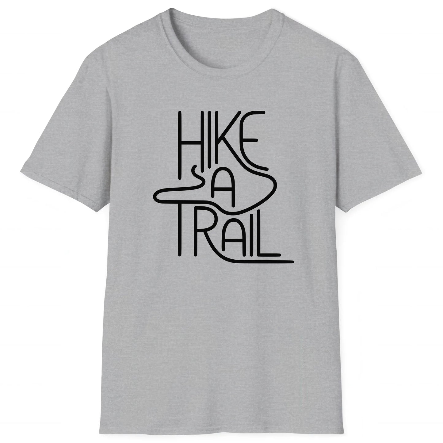 Sport Grey hiking T-shirt with modern black text Hike a Trail, clean minimalist hiking shirt