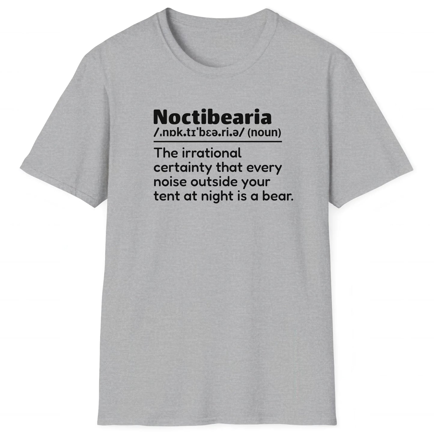 Sport Grey hiking T-shirt with definition Noctibearia about fear of bears at night, trail-ready design for hikers