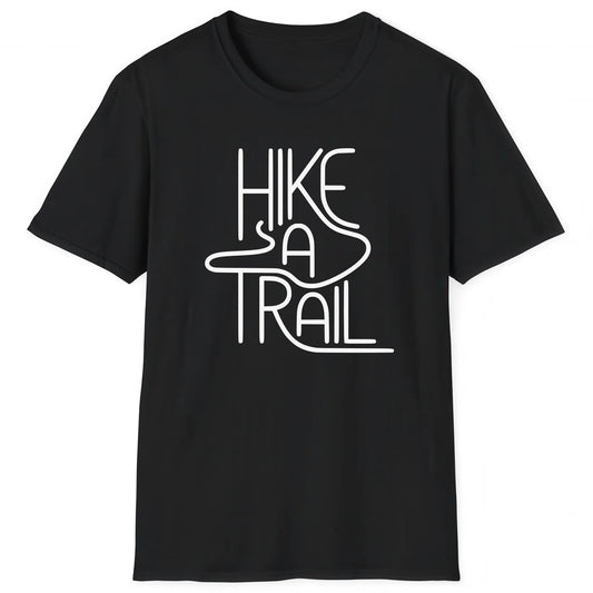 Black hiking T-shirt with minimalist text design Hike a Trail, bold outdoor style for trail lovers